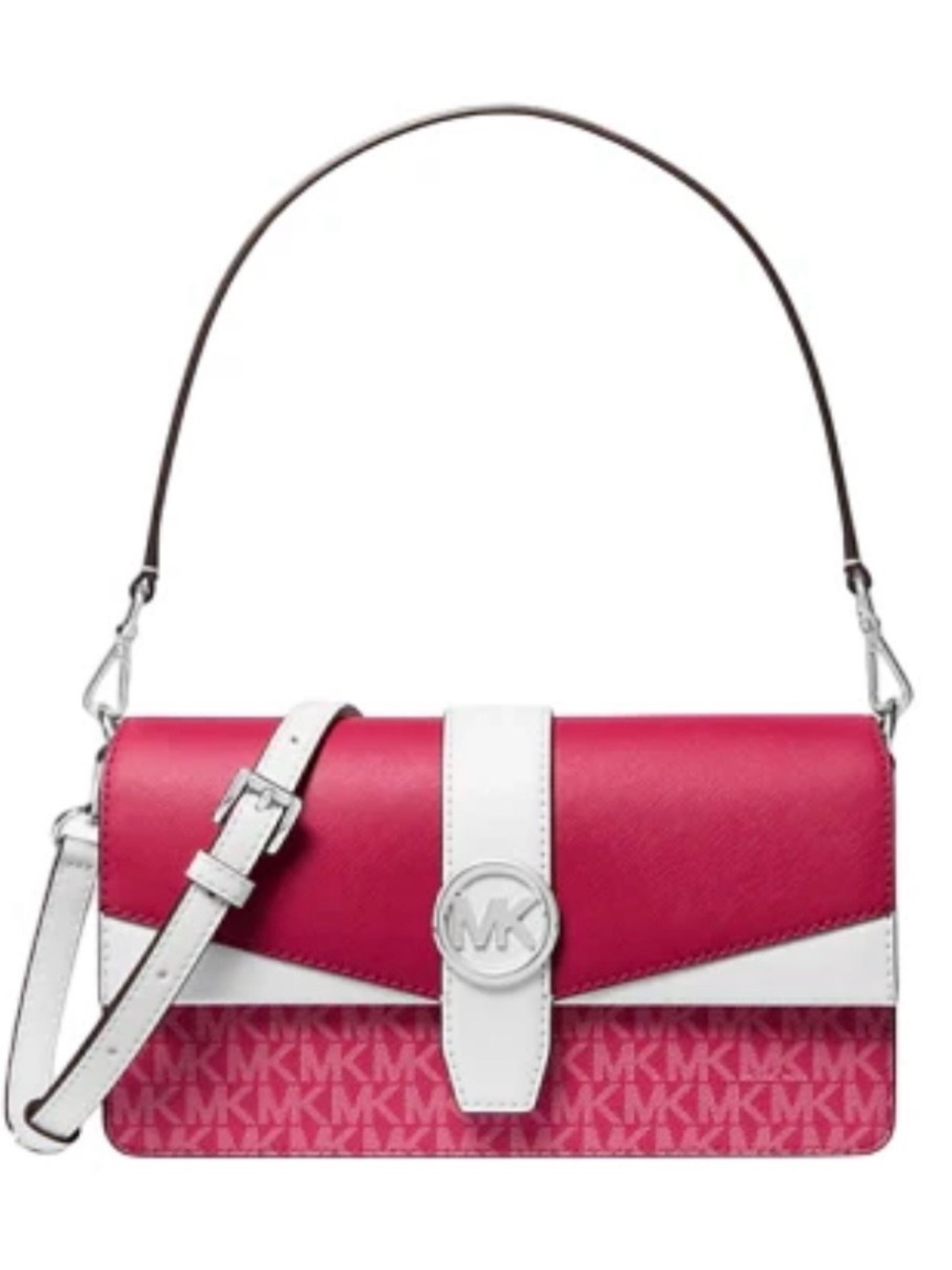 Michael Kors Fuchsia and White Logo-Trim Shoulder Bag